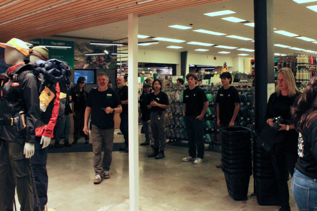 Staff at Mountain Equipment Company&rsquo;s Nanaimo store prepare to welcome customers at the Dec. 13 grand opening. (Karl Yu/News Bulletin)